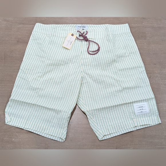 $650 Mens THOM BROWNE Seersucker Swim Shorts Trunks Green 4 (XL)